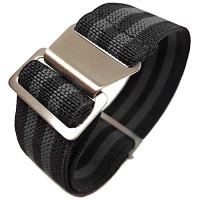 Image of Max French Marine Nationale Elastic Nylon Navy Divers Parachute Watch Straps 20mm 22mm Military Bands (20mm, Black/Grey)