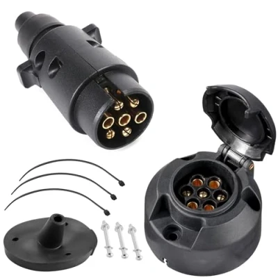 Image of SPARKMOTO 7 Pin Trailer Plug and Socket,12V 7Pin Electric Socket With Mounting Accessories Connector For RV Car Semitrailers Caravan Socket(Rubber Cap)