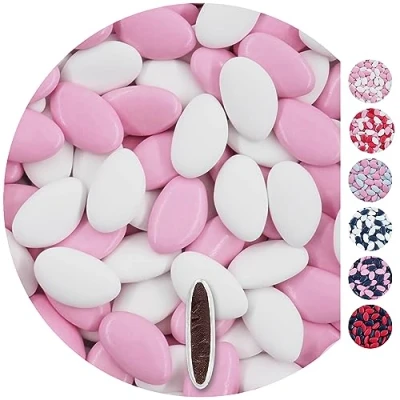 Image of EinsSein 1kg chocolate dragees mix white light pink giveaways wedding chocolates sweets dragées mini favours guests shapes table hearts party baptism communion confirmation sweet
