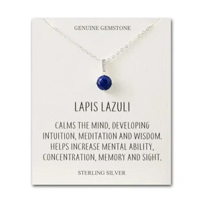 Image of Philip Jones Sterling Silver Lapis Gemstone Necklace with Quote Card