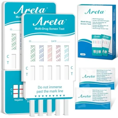 Image of Areta 2 x Multi Drug Testing Kits Urine: Tests for Cocaine Cannabis Opiates Amphetamine Benzodiazepine 5 in 1 Rapid Home Test THC COC MET AMP Opiate