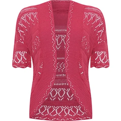 Image of WearAll Womens Plus Size Crochet Knitted Short Sleeve Ladies Open Cardigan Top Cerise 16 18