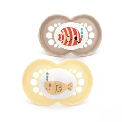 Image of MAM Original Soother 16+ Months (Set of 2), Baby Made from Sustainable and Bio Renewable Material, SkinSoft Silicone Teat, with Case, Cream (Designs May Vary)