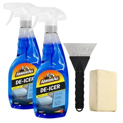 Image of Armor All Winter Car Kit, Fast Acting Deicer 2 x 750 ml, Ice Scraper 1, Chamois Demister Pad Effective down to 10C