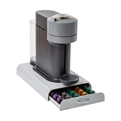 Image of Mind Reader &#039;Anchor&#039; for 50 Nespresso Capsules, Silver Coffee Pod Storage Drawer