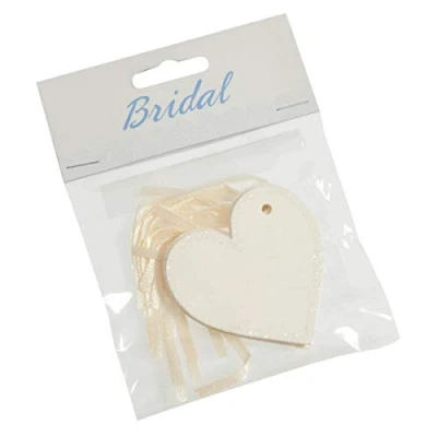 Image of Pack of 10 Ivory Heart Tags with Glitter Edging &amp; Ribbon Ties Wedding Gift Favour Tag