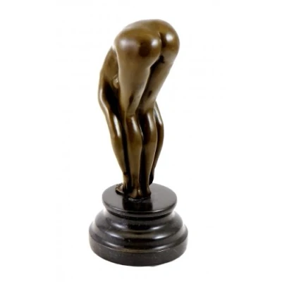 Image of Kunst &amp; Ambiente Bronze sculpture a Bent over woman on marble pedestal signed by Milo Sexy Statue
