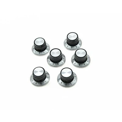 Image of KAISH Pack of 6 Black with Silver Vintage Guitar AMP Amplifier Top Hat Reflector Knobs