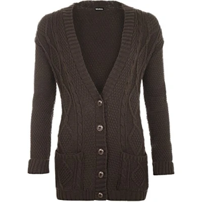 Image of WearAll Womens Cable Knitted Button Cardigan Long Sleeve Ladies Boyfriend Top Dark Brown 20 22