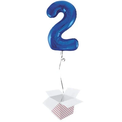 Image of Blue Number 2 Supershape Foil Helium Balloon Inflated in a Box