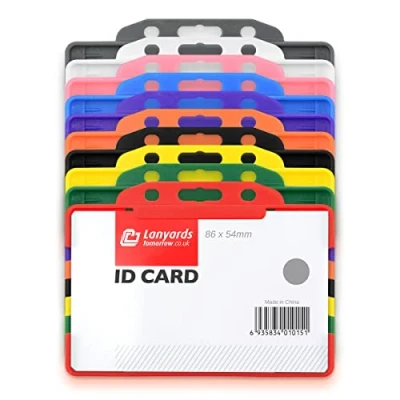 Image of CKB LTD Assorted Mixed Colour Pack of 10 Single Sided Rigid Slide in Open Faced ID Card Badge Holders Horizontal/Landscape Identity Plastic Pass Holds a 86mm 54mm cr80 Credit Sized