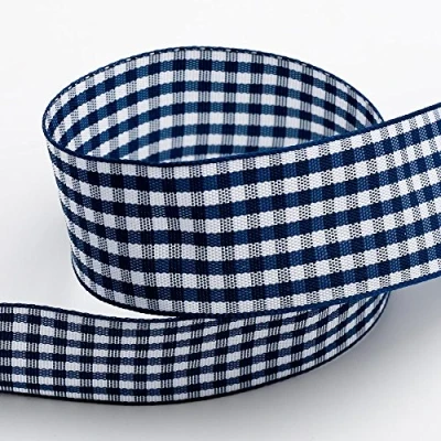 Image of Navy Gingham Ribbon 16mm x 10 Metres