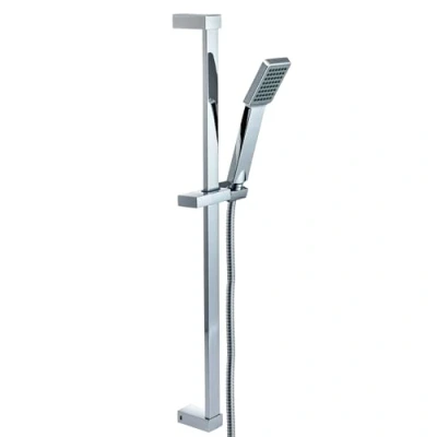 Image of ENKI, ES035, Chrome, Square Shower Riser Rail Kit with Hand Set, Stainless Steel, Contemporary, Easy to Install, 1 Year Guarantee