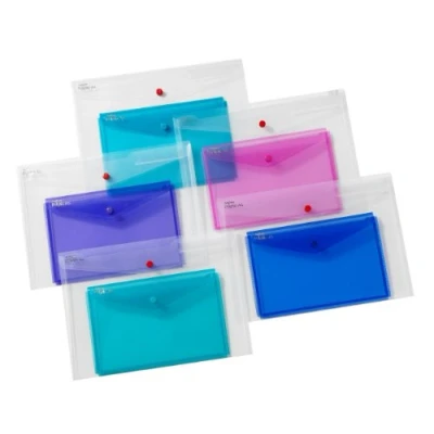 Image of Snopake A4/A5 Polyfile Duo Popper Wallet with Index Tab and Press Stud Closure Clear [Pack of 5] Ref: 15693