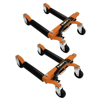 Image of Vehicle Positioning Skates Pair Hydraulic Wheel Car Dolly Set Of 2 Heavy Duty Lift Jack Transport Trolley Foot Pedal 12&quot; lifting range Tyres Up To 10&quot; Wide 680kg / 1500lb Per Skate Auto Repair Moving