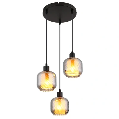 Image of Globo Xia hanging light, Ø 35 cm, smoke grey, 3 bulb, glass