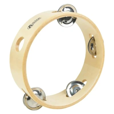 Image of A Star 6 inch/15cm Handheld Wooden Headless Tambourine, Traditional Single Jingle Bell Row