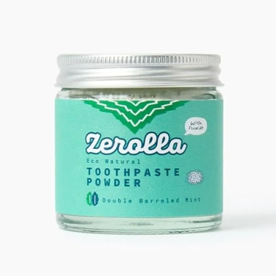 Image of Zerolla Eco Natural Whitening Toothpaste Powder 60ml Double Mint with Calcium Fluoride Anti Cavities &amp; Protects Enamel