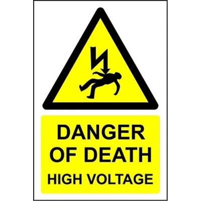 Image of Danger of death High Voltage electricity safety sign Self adhesive sticker 200mm x 150mm
