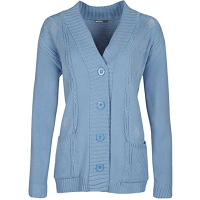 Image of WearAll Plus Size Womens Button Long Sleeve Pocket Top Ladies Knitted Cardigan Light Blue 12 14