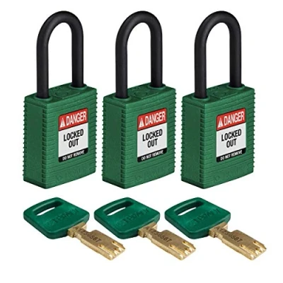 Image of SafeKey Lockout Padlock Nylon Green 1.5&quot; Plastic Shkl, Pack of 3