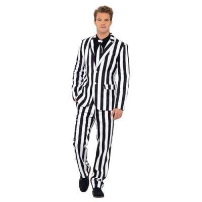 Image of Smiffys Humbug Suit, Black &amp; White with Jacket, Trousers and Tie, Stand Out Suits Fancy Dress, Comedy Dress Up Costumes