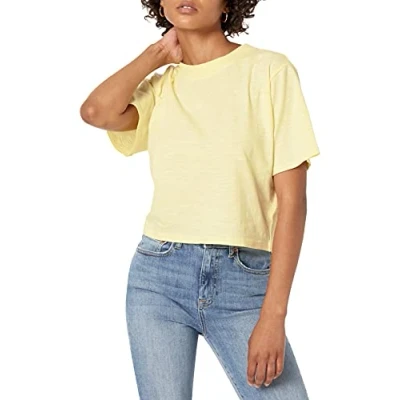 Image of The Drop Women&#039;s Sydney Short Sleeve Cropped Crewneck T Shirt, Pastel Yellow, XXL Plus
