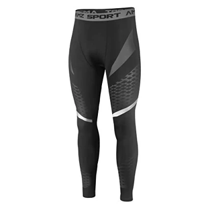 Image of AMZSPORT Mens Sports Compression Leggings Running Training Tights with Mesh Print, Black XXL