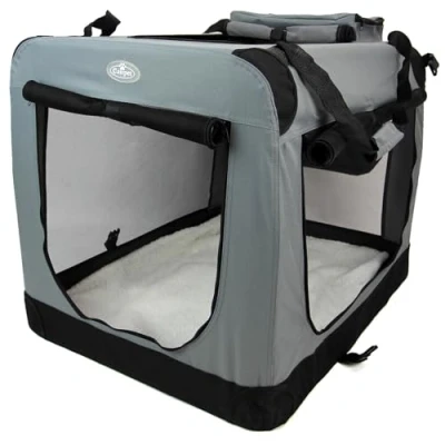Image of Grey Fabric Dog Crate Cat Puppy Pet Carrier Travel Portable Kennel Cage House (S)