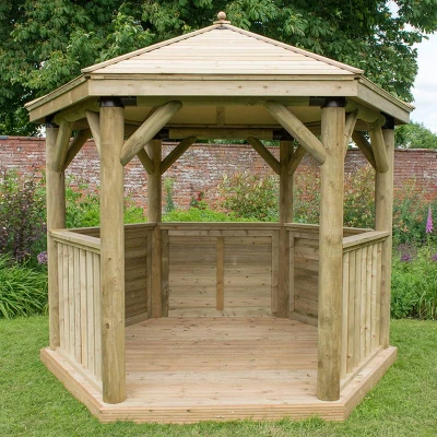 Image of 10&#039;x9&#039; (3x2.7m) Luxury Wooden Garden Gazebo with Timber Roof Seats up to 10 people