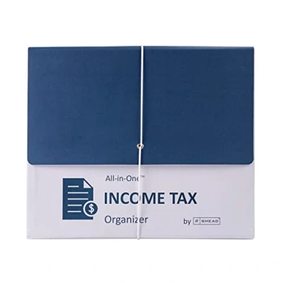Image of Smead All in One Income Tax Organizer, 12 Pockets, Flap and Cord Closure, Letter Size, Navy/White (70660)