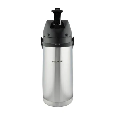 Image of Pioneer Flasks Stainless Steel lever pot, Airpot Hot Cold Water Tea Coffee Dispenser Conference Event Flask, 1.9 litres, Silver (SS19HC)