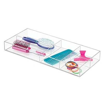 Image of iDesign 42400 Bathroom Storage Tray, Plastic Drawer Organiser Tray with 5 Compartments for Cosmetics, Jewellery and More, Hair Accessory Makeup Clear