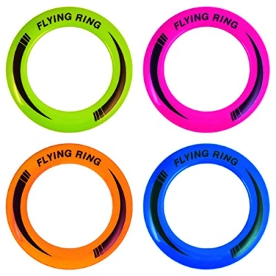 Image of 12x flying neon Frisbees and rings, 25 cm