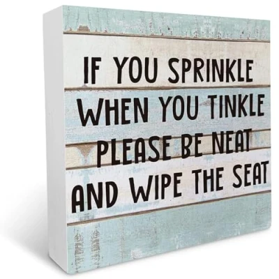 Image of KOPUTE If You Sprinkle When Tinkle Wooden Box Sign Desk Decor Bathroom Quote Wood for Home Shelf Table Decoration 7 x Inches