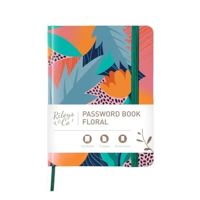 Image of Rileys &amp; Co. Password Book with Alphabetical Tabs, Keeper, Books for Seniors, Notebook Internet Login, Website, Username (Floral, 15.2 x 11.4 cm)