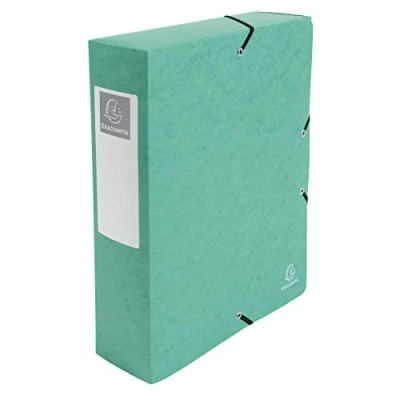 Image of Exacompta Ref 50833E Pressboard Filing Box 250 x 330mm in Size, Suitable for Holding A4 Documents, 8cm Spine, 600gsm Genuine Pressboard, Spine Label Green
