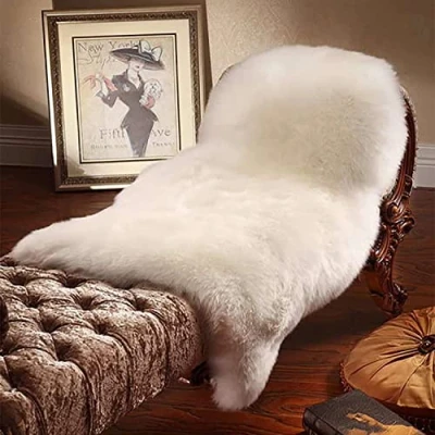 Image of HLZDH Faux fur Soft Fluffy single sheepskin stule Style Rug, Fleece Chair Cover Seat Pad Shaggy Area Rugs For Bedroom Sofa Floor(White, 50 X 80 CM)