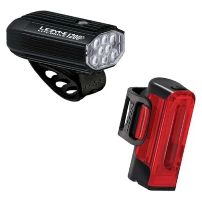 Image of Pair of LEZYNE Lite Drive 1200+ / Strip Pro 400+ Lighting Satin Black