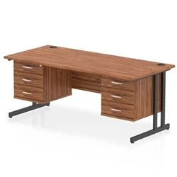 Image of Impulse 1800x800 Desk Walnut/Black Cantilever Leg 2x3 Drawer Fixed Ped