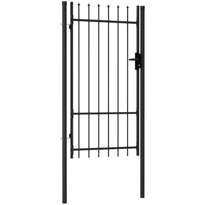 Image of vidaXL Fence Gate Single Door with Spike Top Steel 1x1.75 m Black