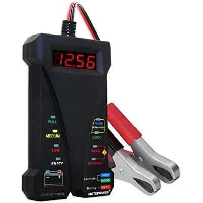 Image of MOTOPOWER 12V Digital Battery Tester Voltmeter and Alternator Charging System Analyzer with LCD Display LED Indication, Black Rubber Paint