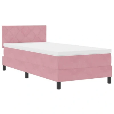 Image of vidaXL Box Spring Bed with Mattress Pink 100 x 200 cm Fabric