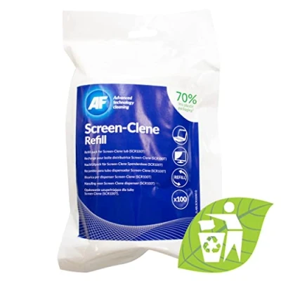 Image of AF Anti Static Screen Cleaning Wipes Pre moistened cleaner for Computer, laptop, TV, Tablets, Keyboards, Phone and Other Delicate Surfaces Tub of 100 SCR100T