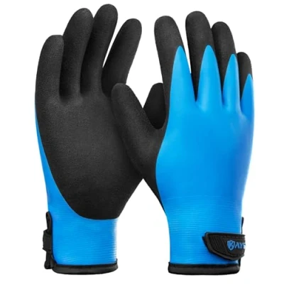 Image of KAYGO Waterproof Thermal Work Gloves, Double Latex Coated, Good Grip and Dexterity, Insulated Liner Warm for Freezer Storage Cold Weather Fishing Winter Outdoor Jobs, KG145W (Black Blue, Small)