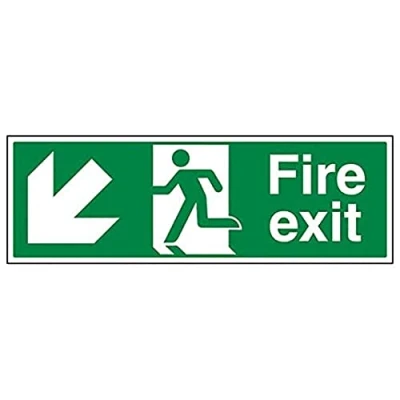 Image of V Safety Eco Friendly Fire Exit Arrow Down Left 300 x 100 mm Sign