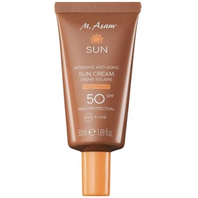Image of M. Asam sun Intensive Anti Aging cream Face SPF 50 (50 ml) with immediate protection against UVA &amp; UVB radiation, prevents related skin damage, aloe vera coconut water