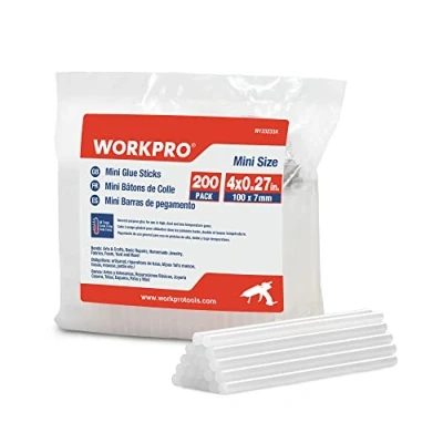 Image of WORKPRO 200 Hot Glue Sticks 100 x 7 mm, Universal Transparent for Gun, Ideal DIY, Crafts, Hobbies