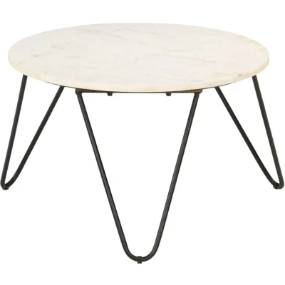 Image of vidaXL Coffee Table White 65x65x42 cm Real Stone with Marble Texture