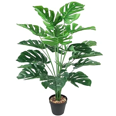 Image of AIVORIUY Artificial Plant Fake Palm Tree with 18 Trunks Large Monstera Faux Areca Plants in Pot for Indoor Outdoor Modern Decoration Home Floor Office Farmhouse Bedroom Decor Green 75cm Tall